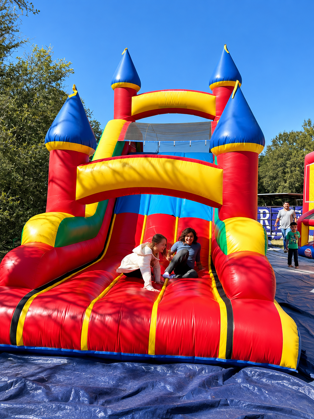 Inflatable slide fun at a farm party